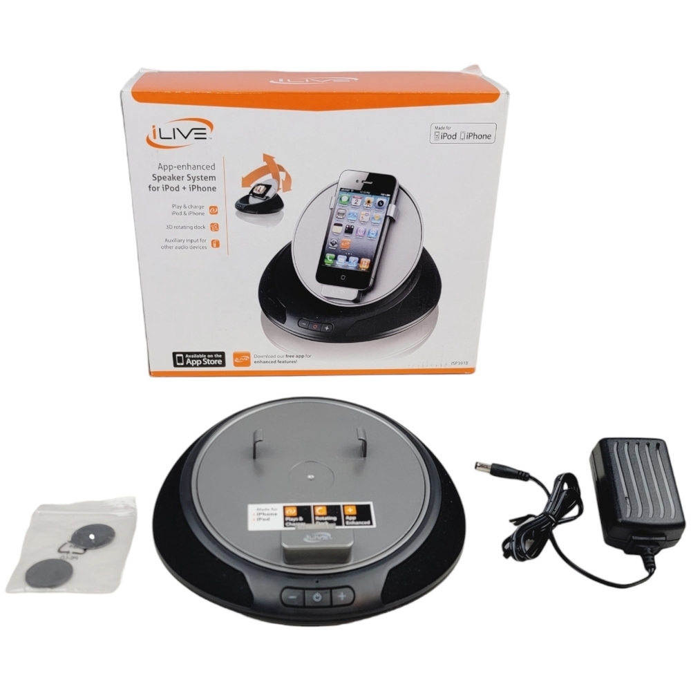 iLive Speaker System for iPod + iPhone - 3D Rotating Dock